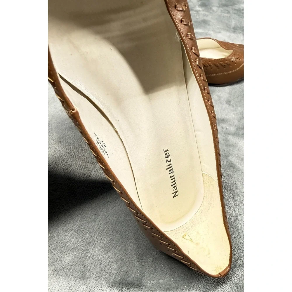 Naturalizer Festival Flats Womens 8 W Brown Leather Cutout Pointed Toe